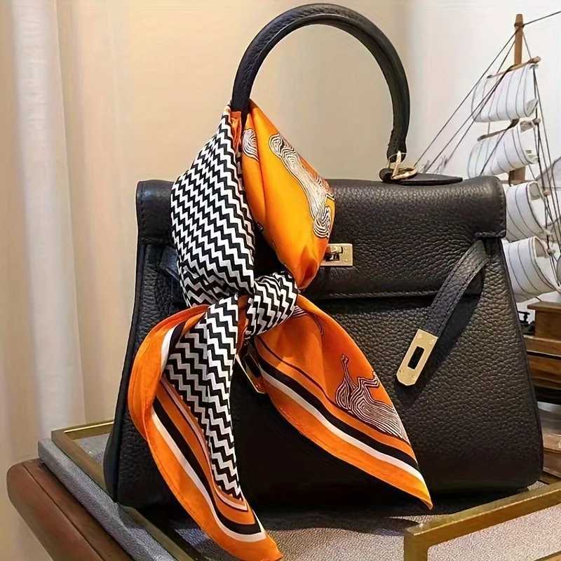 Orange striped horse square scarf natural silk scarf casual edition decorative small neck scarf X250319