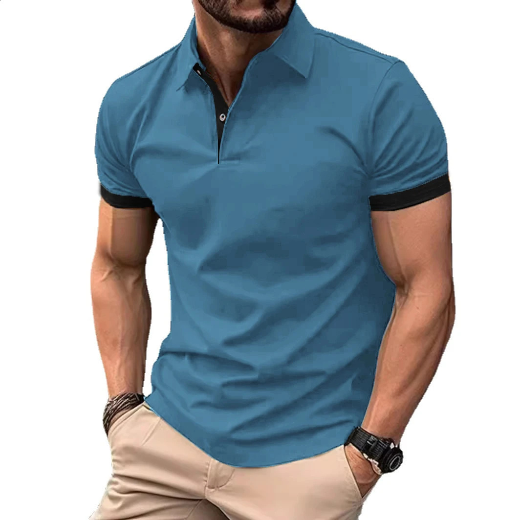 Summer Men Polo Shirts Men Short Sleeve Shirt Contrast Color Lightweight Streetwear Casual Lapel Collar Tops 250319