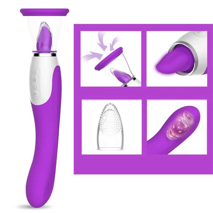 Double ended Clitoris G-Spot Clit suction cup tongue licking suction cup pump sex toy female dildo vibrator W250319