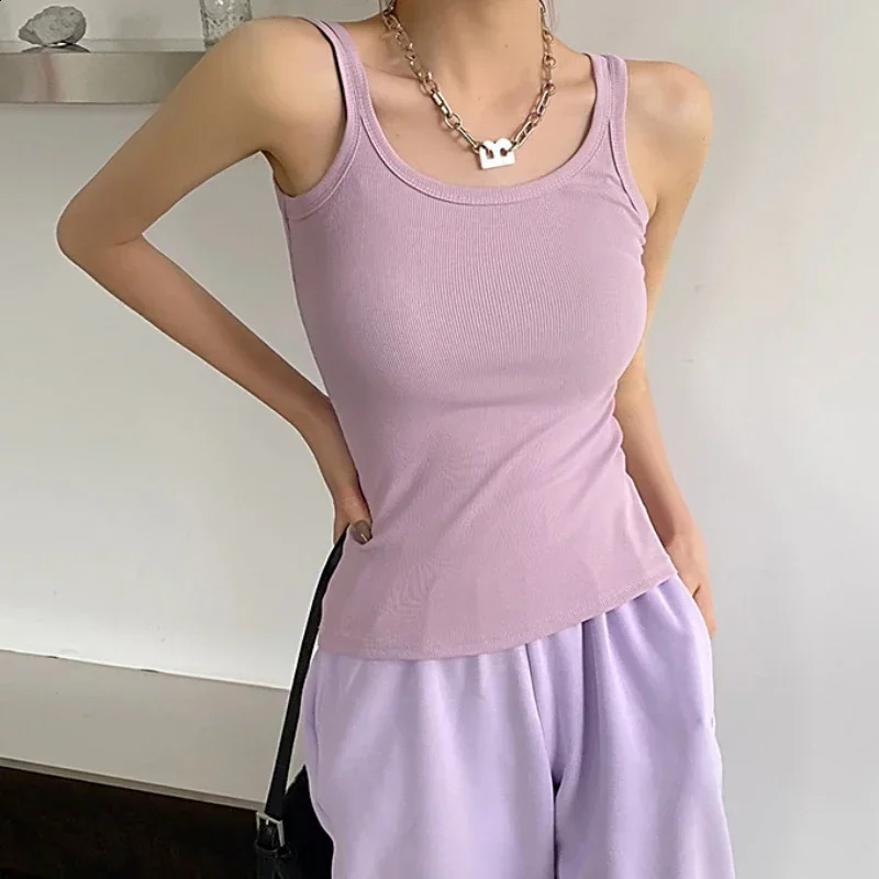 2025 solid color basic rib knitted vest womens summer retro sleeveless Camis 90s cool girls street clothing soft Tshirt 250319