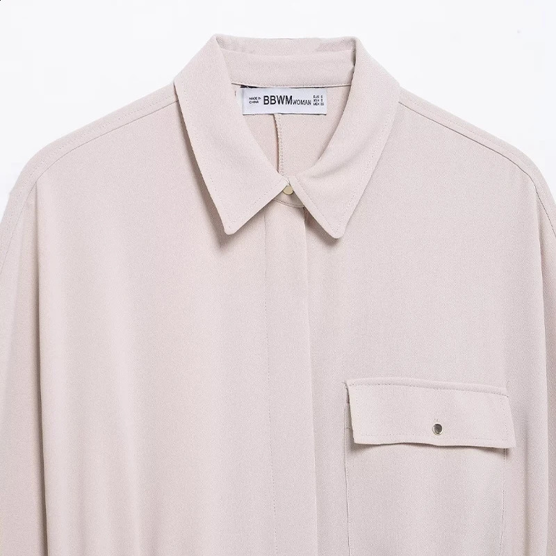 Willshela Womens Fashion Pocket Khaki Brushed Single Chest Shirt Retro Collar Long Sleeve 250319