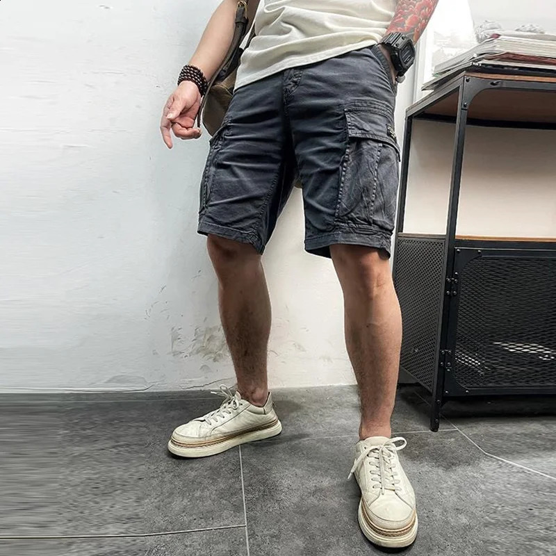 Mens Summer Multi Pocket Cotton Cargo Shorts Mens Fashion Solid Fast Drying Shorts Outdoor Breathable Shorts Mens 250317