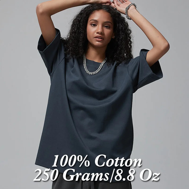 100% Cotton T shirt WomenShort Sleeve Plain TopsSolid Oversized Hip Hop Tee ShirtsQuality Clothing Heavy Weigh 8.8oz 250gsm 250319