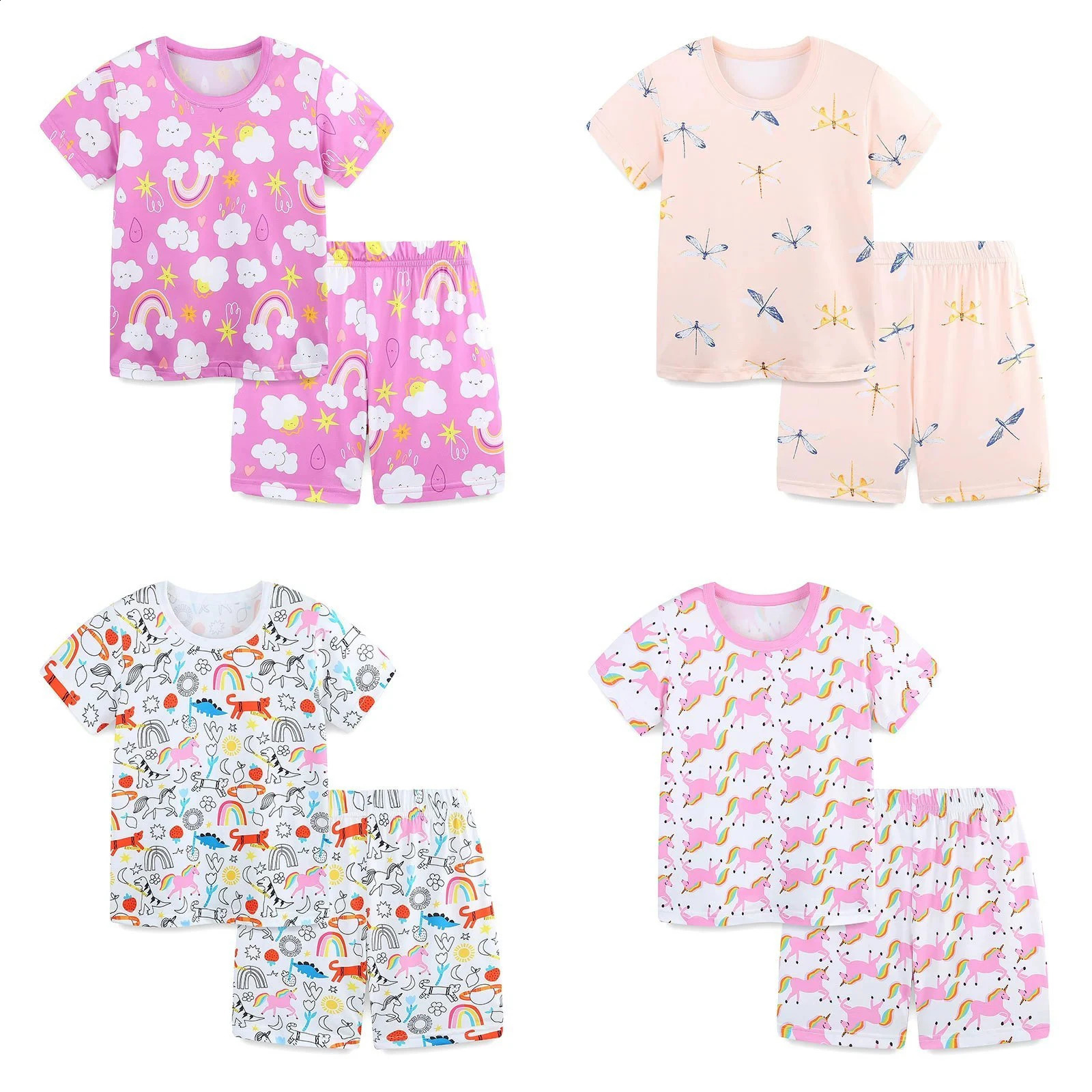 2025 Summer Kids Girls 2PCS Clothes Set Cartoon Printed Short Sleeve Tops Cotton Thin Shorts Suit Toddler Girls Outfits 250319