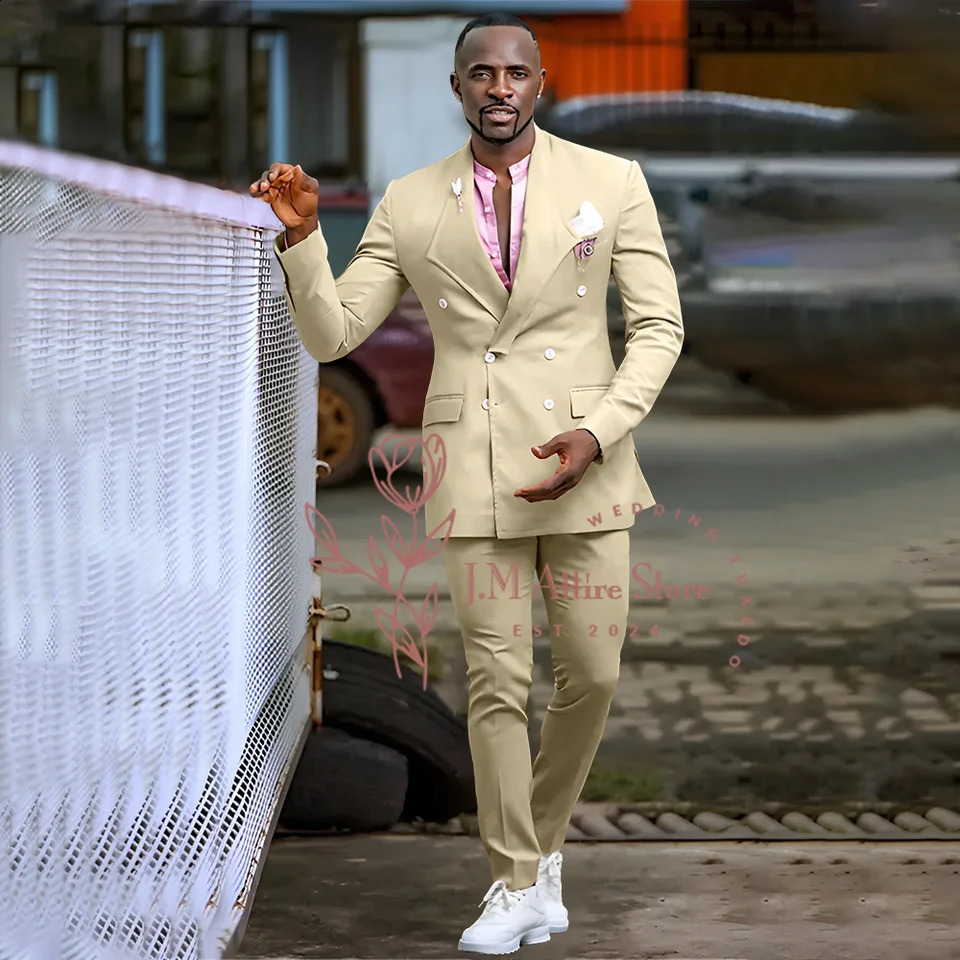 Fashion Mens Suit 2piece Jacket Pants Set Premium Party Custom Ball Outfit Pink Doublebreasted Coat for Wedding Prom 250311