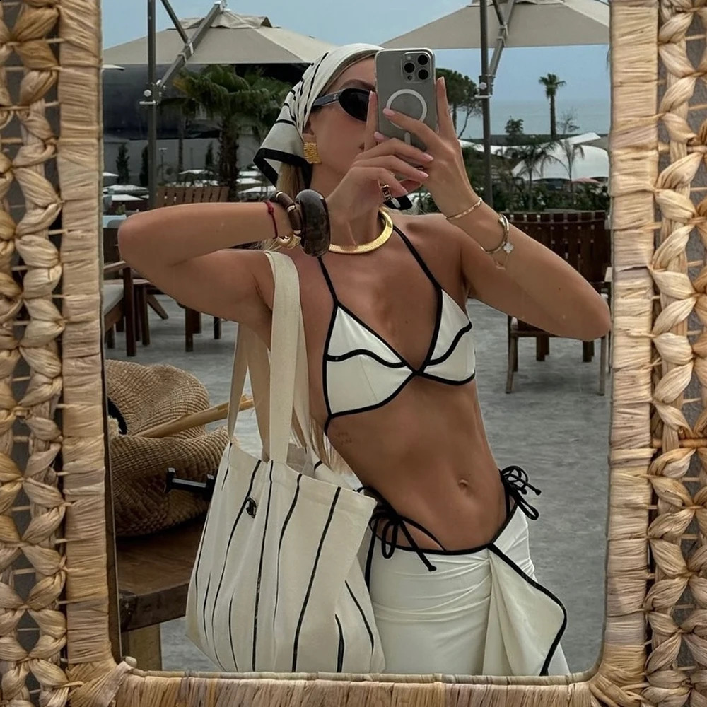 Sexy 3 Pieces Bikini Set Micro Bikini Women Swimsuit Female Swimwear Long Skirt Bikini Set Bathing Suit Beachwear Cover Up 250318bj