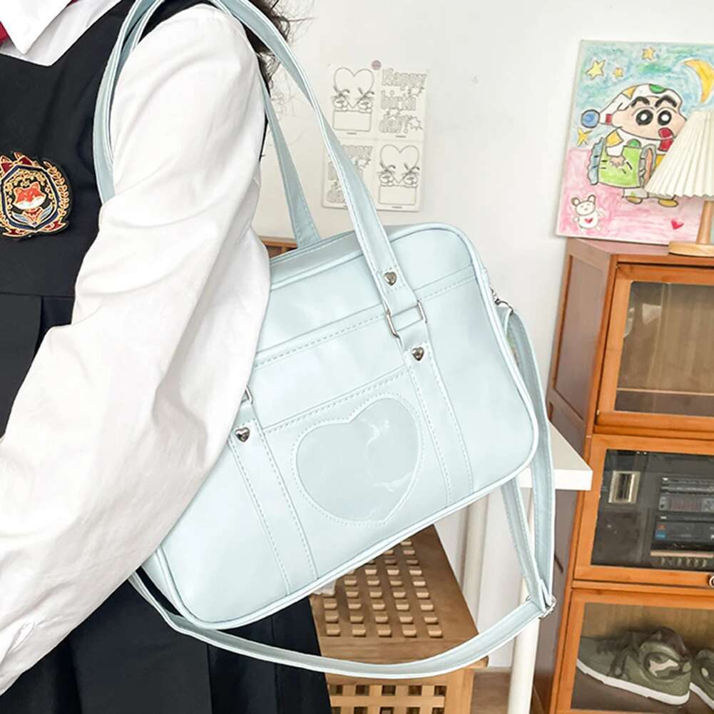 Women Girls Cosplay Satchels Large Capacity PU Anime Crossbody Transparent Love Heart Japanese School Bag For Outdoor Travel