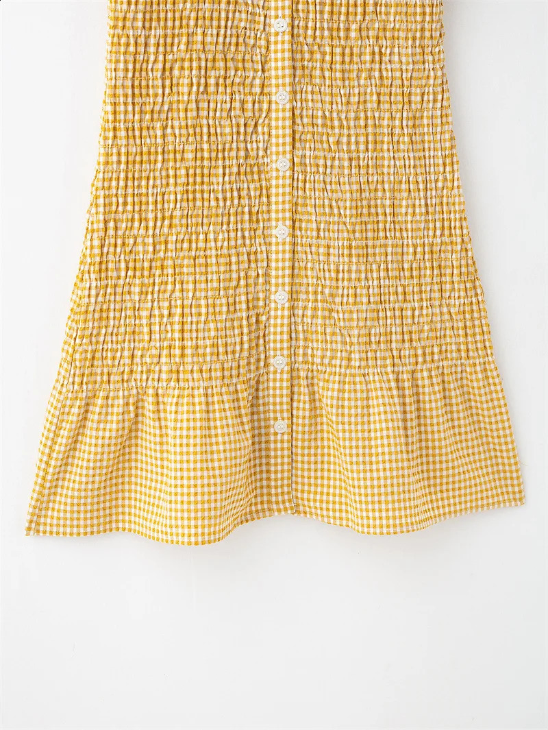 Yellow plain mini dress single chest ultrathin womens 2025 re export collar short sleeved casual summer 250319