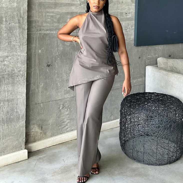 Women's summer new minimalist pullover top and pants two-piece set 250315