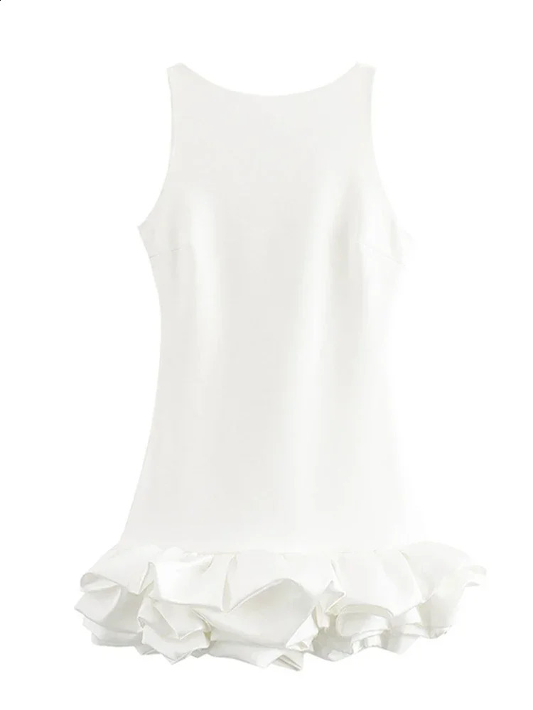 Chic Y2K Sleeveless Backless Mini Dress For Women Elegant Ruffled Hem Folds Short Sundress Holiday Lady Evening Party Dresses 250319