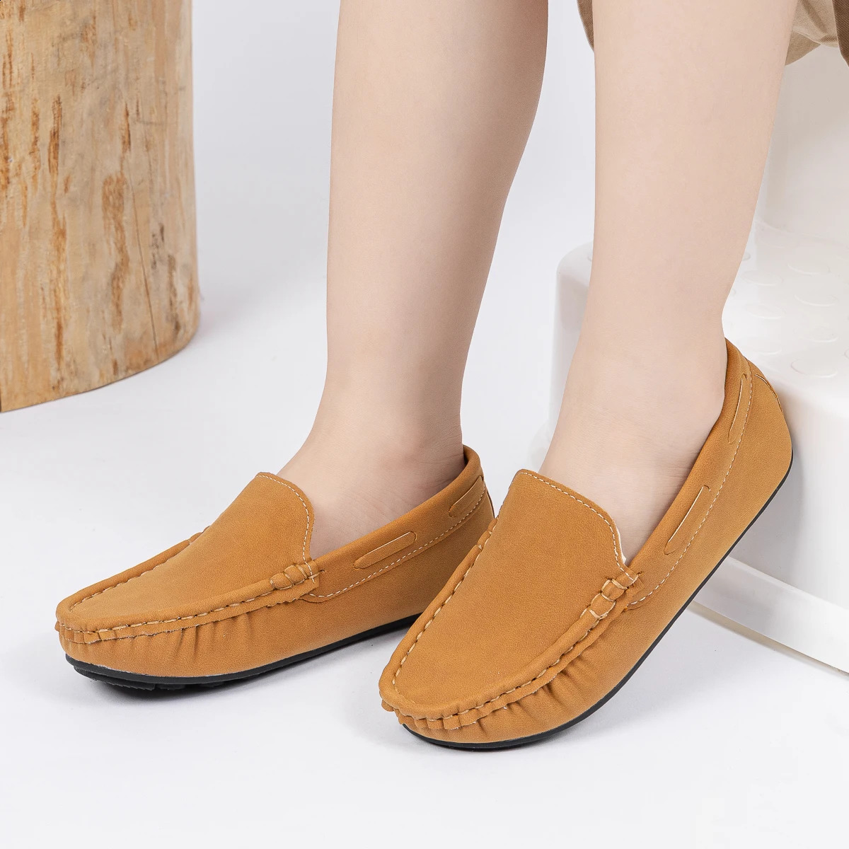 KIDSUN Spring Kids shoes brown rubber sole soft PU leather casual boys and girls Loafers skate Moccasins size 2133 250319