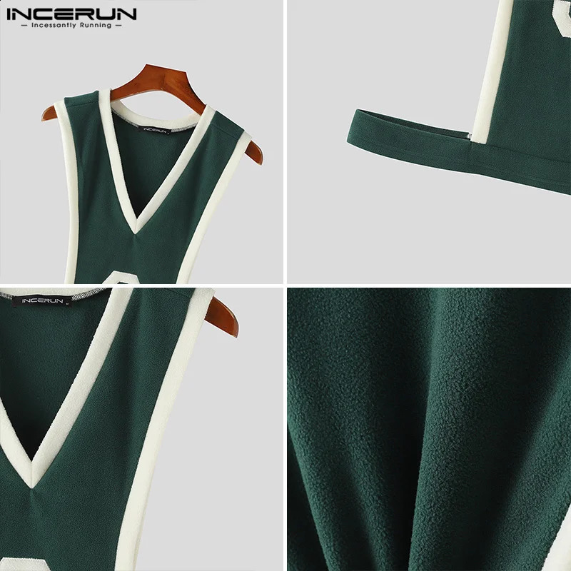 INCERUN Tops Korean Style Sexy Fashion Men S Letter Pattern Splicing Striped Vests Summer Casual Sleeveless Tank Tops S-5XL 250319