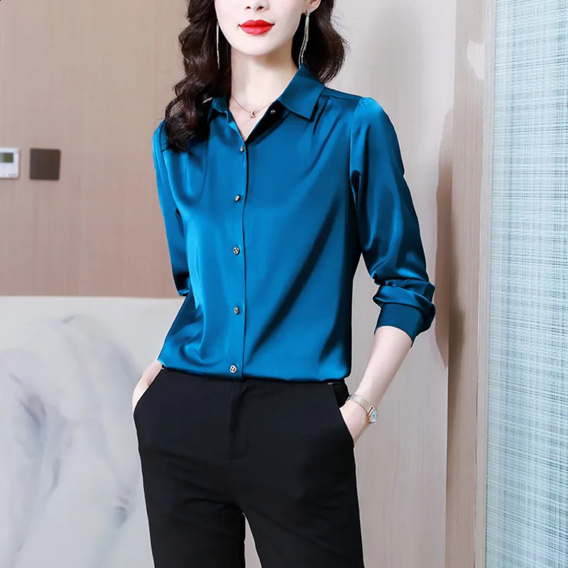 #2510 Satin Shirts Women Long Sleeves Office Shirt Ladies Solid Color Silk Woman Shirt Elegant Womens Tops And Blouses Spring 250318