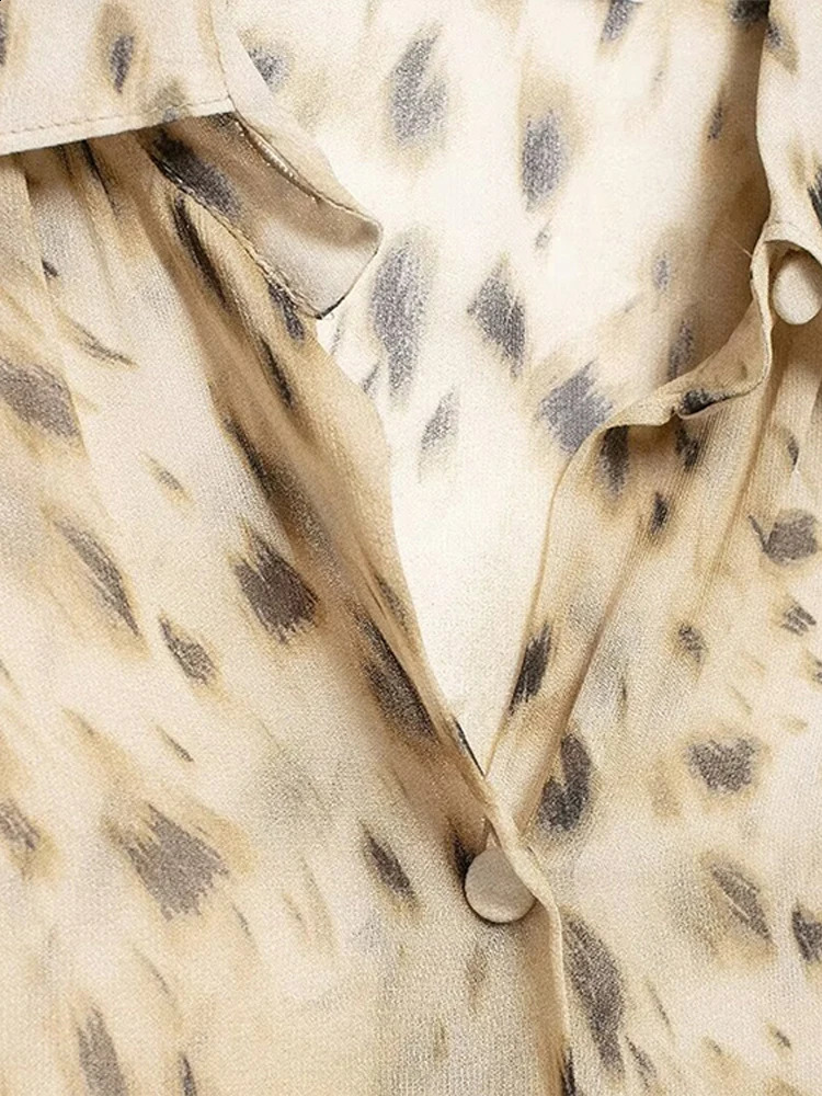 Leopard Turn-down Collar Women Shirt Sets Long Sleeve Single Breasted Lady Top Set Autumn Fashion Wide Leg Female Pant Suit 250319