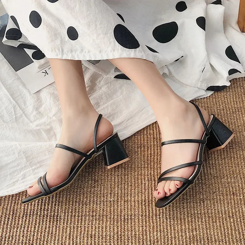 Women High Heel Sandals Summer Casual Female Shoes Woman Square Heel Open Toe Ankle Strap Ladies Sandalias Wedge Shoe 250317