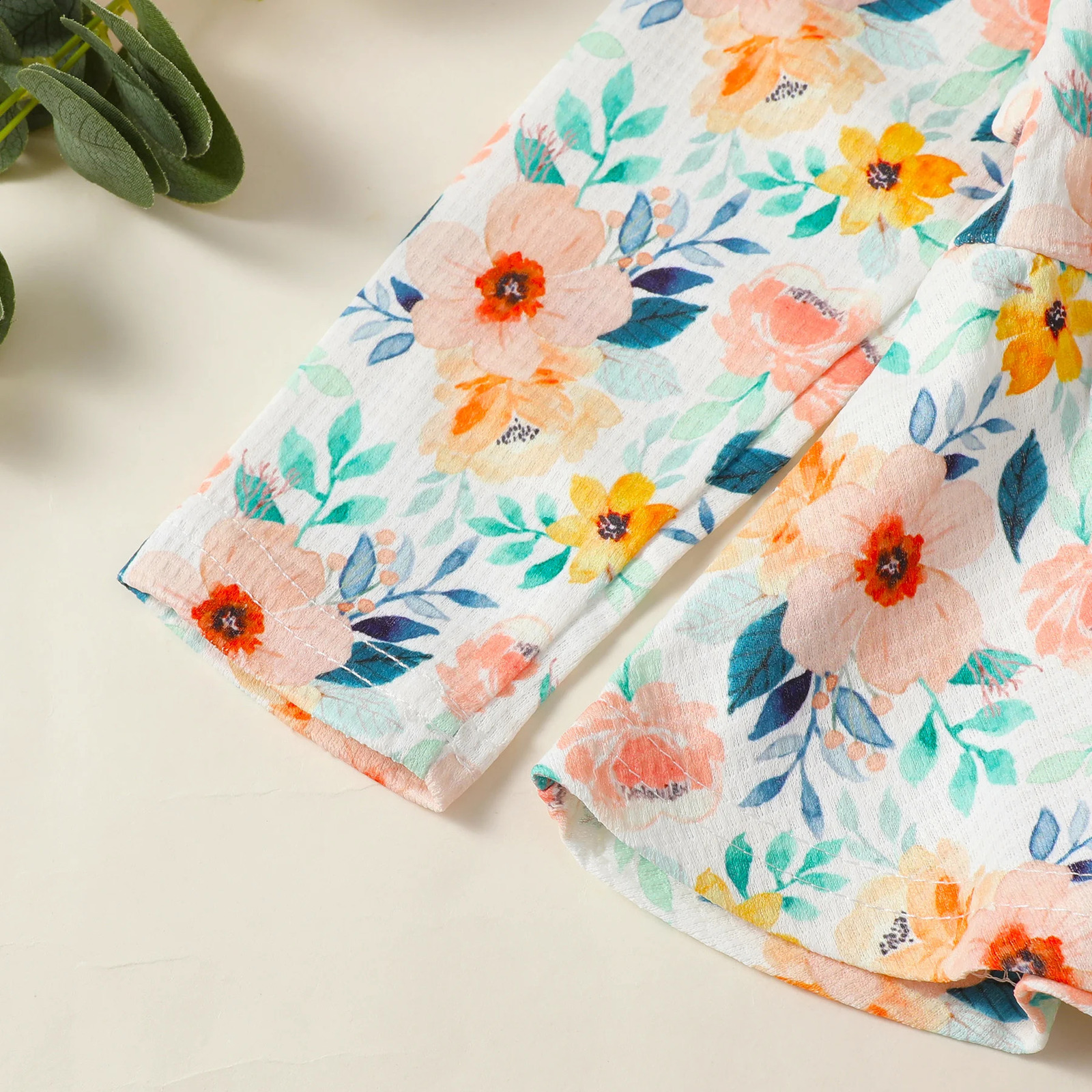 1-4 Years Kids Girls Suit Long Sleeve Flower Ruffle TopsElastic Waist Denim Pants 2pcs Set Toddler Girl Clothes Spring Outfit 250319