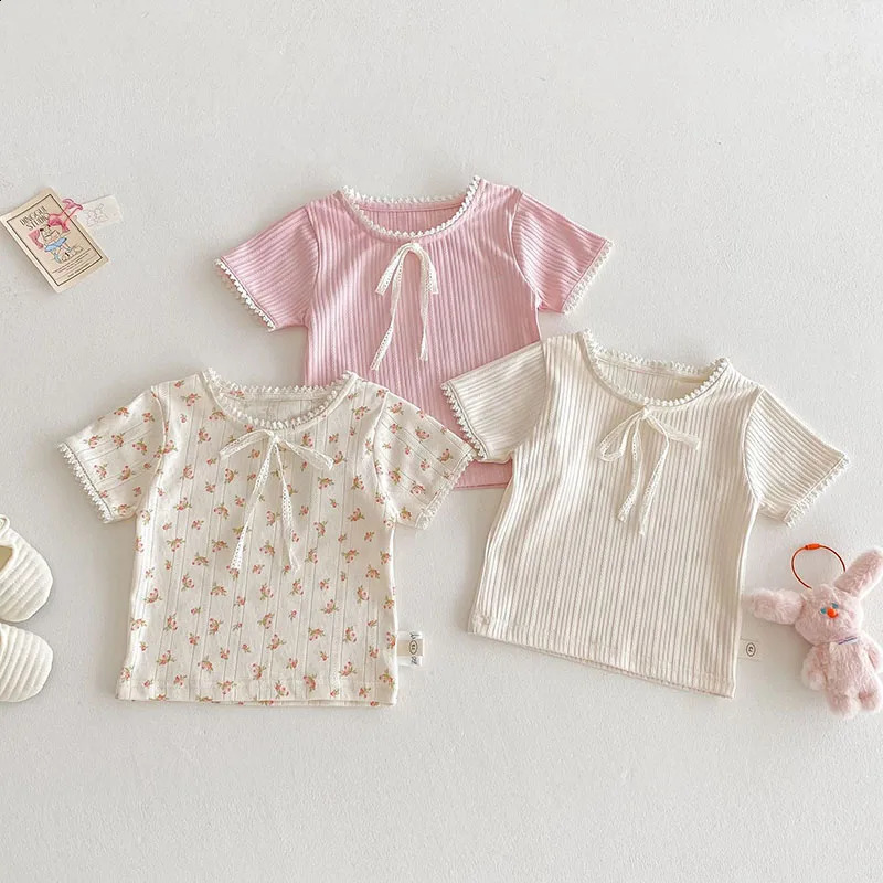 Summer Kids T-shirt 1-5T Boys Cute Hollow Out Floral Tops Children Thin Style Pit Strip Lace Girls Tee 250319