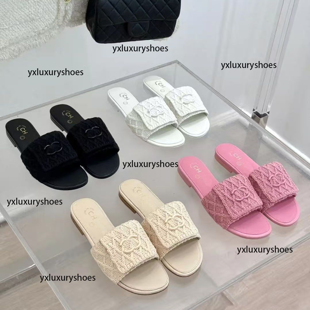 2025SS Paris designer summer hot new hand-woven women's pink slippers Luxury casual flats Women's woven letters high quality slippers size 35-42