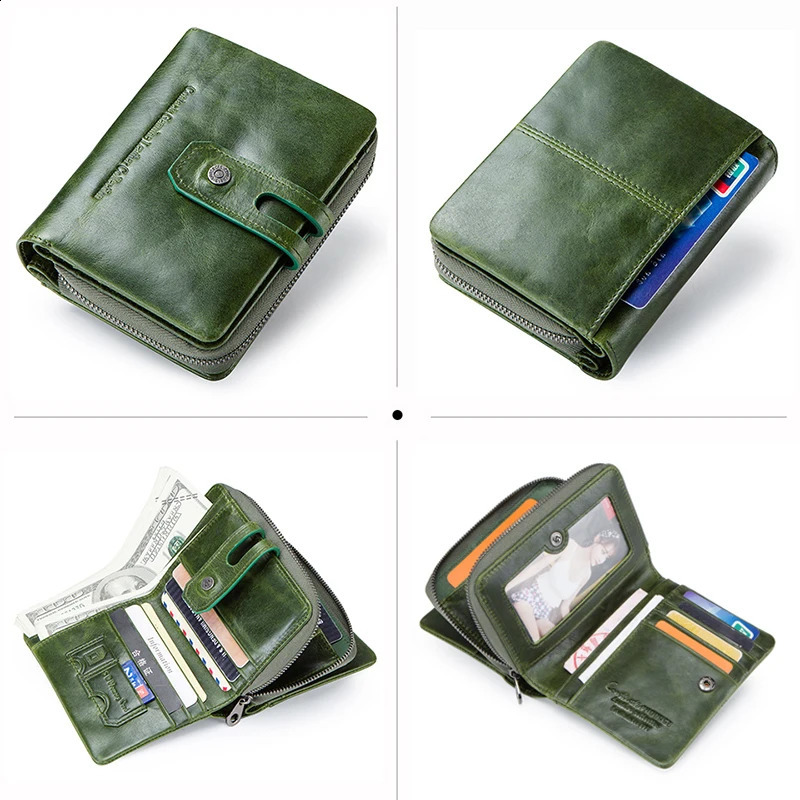 Contacts Wallet Women Zipper Genuine Leather Short Wallets Quality Coin Purse Women Hasp Button Purse With Credit Cards Holder 250318