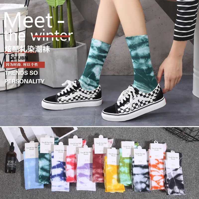 Mens and womens tie-dye socks cotton solid color used for sports basketball skateboarding fashion X250319