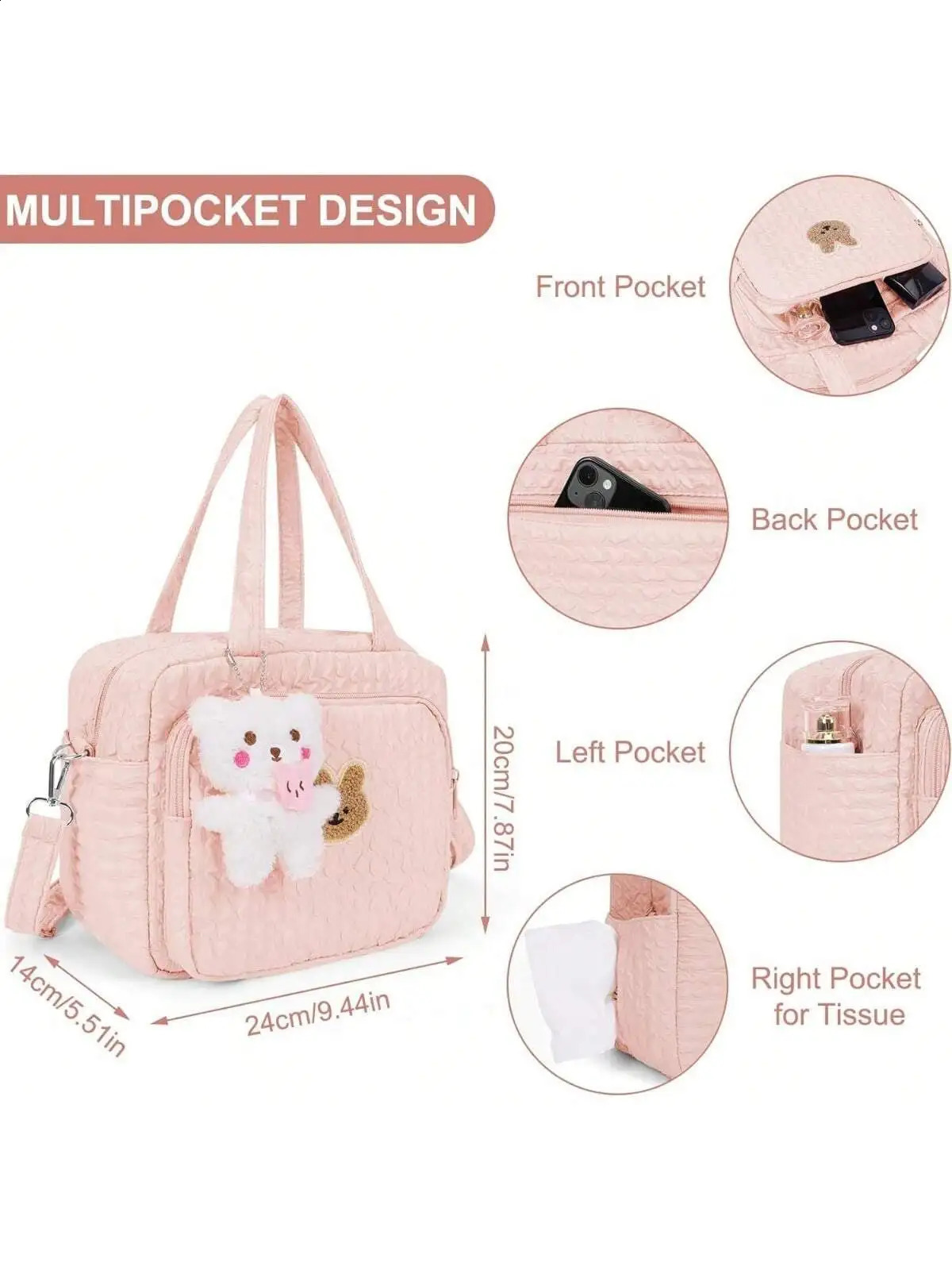 1pc Solid Color Baby Diaper Bags Organizer Maternity Bag Animal Cartoon Portable Nylon Mom Travel Tote Bag With Pendant 250319