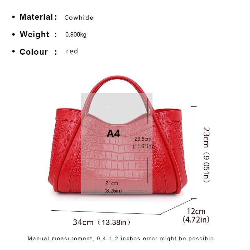 Aidrani Fashion Genuine Leather Women's Handbag Red Crocodile Pattern Large Capacity Commuting Multi Functional Cowhide One Shou