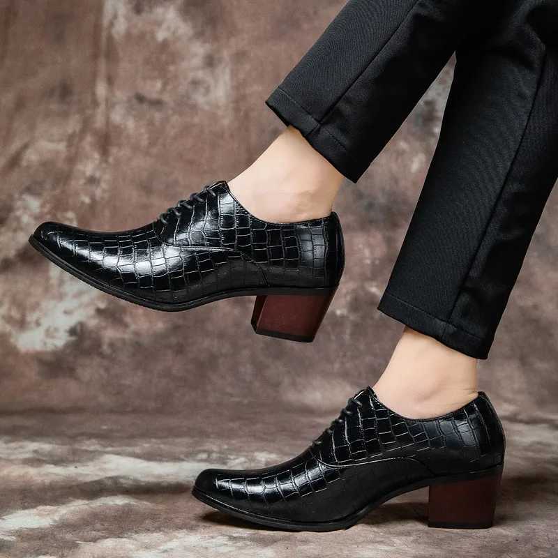 Luxury High Heel Shoes Men Classic Black Pointed to Dress Shoes For Men Wedding Formal Shoes Oxford Leather Social Shoes MaleXJ250319