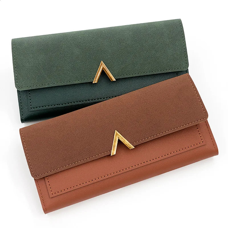 Korean version womens long V-shaped buckle three fold womens wallet handheld bag card exchange bag 250318