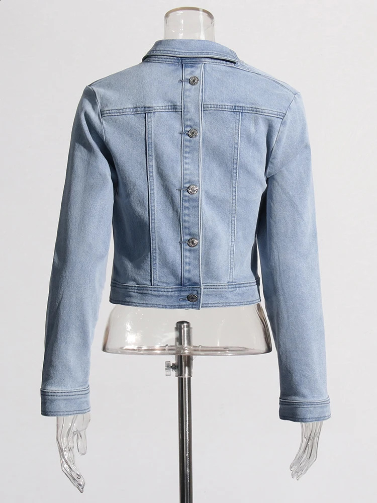Womens diagonal collar long sleeved patchwork pocket jacket 250319
