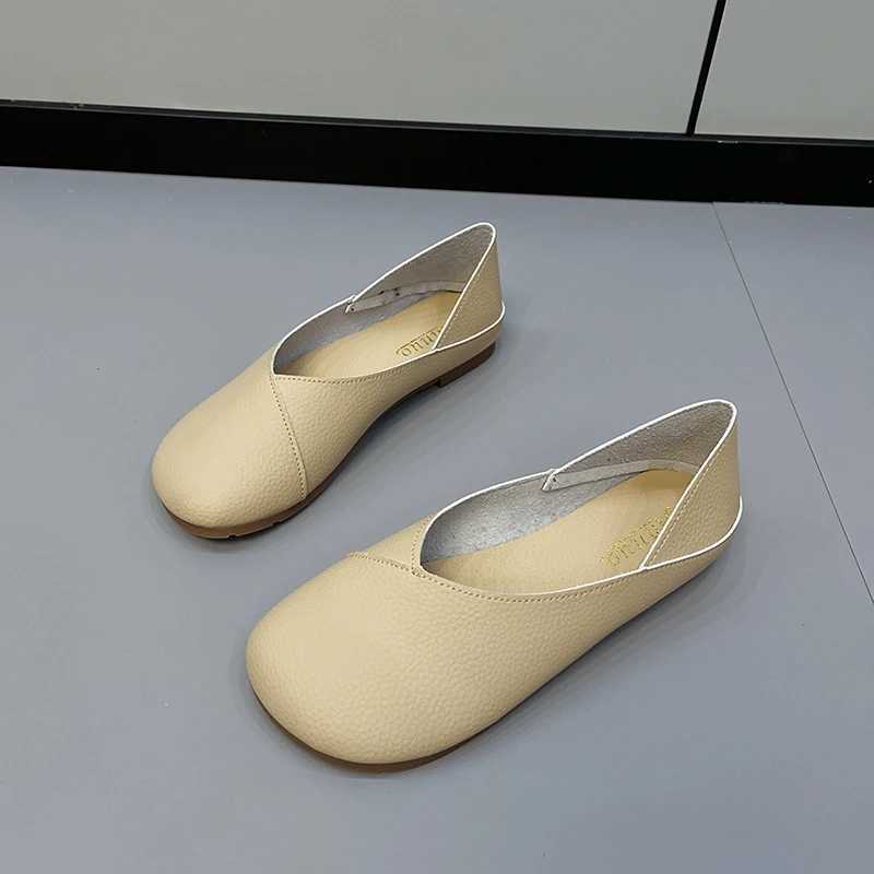 Womens Sliding Leather Coat Spring and Autumn Ballet Shoes Womens Casual Round Toes Cute Apartment Nurse Shoes Sports Shoes Plus Size 43XJ250319
