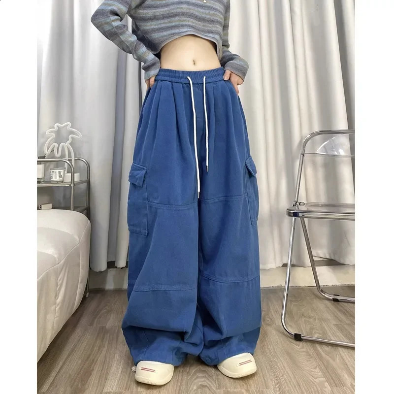 American retro dopamine work pants street trend mens casual wide leg straight with rope spring autumn long T 250318