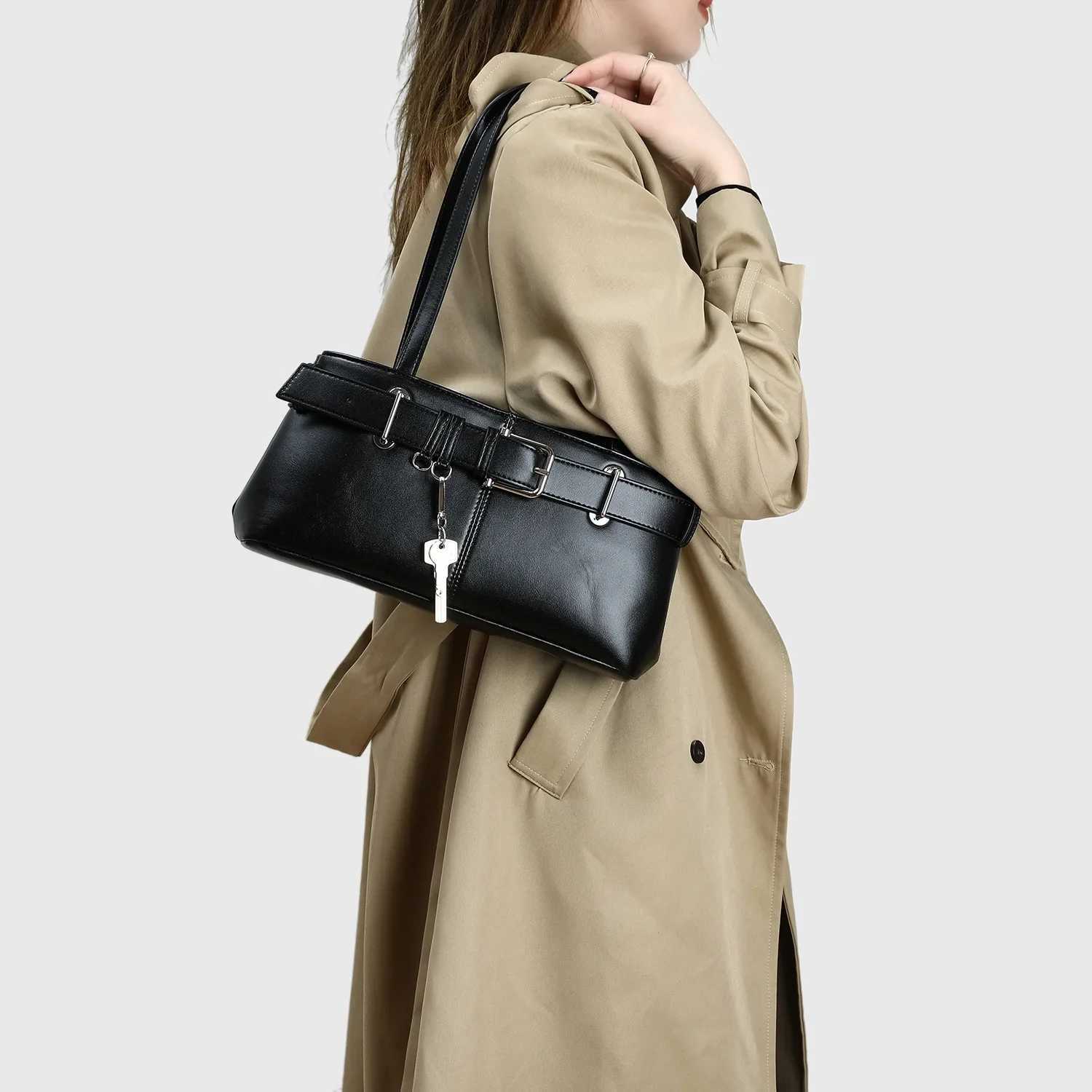 Vintage Style High-End Feel Wens Shoder Bag Niche Cross-Border Genuine Leather Handbag Versatile Underarm Bag Polter Lin Y250318