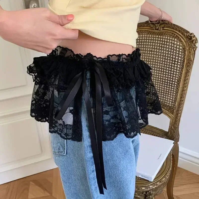 Neploe 2025 Summer Skirt for Women Heavy Lace Frenum Fungus Faldas Mujer Y2k Grunge High Waist Ruched Black Skirts 250319