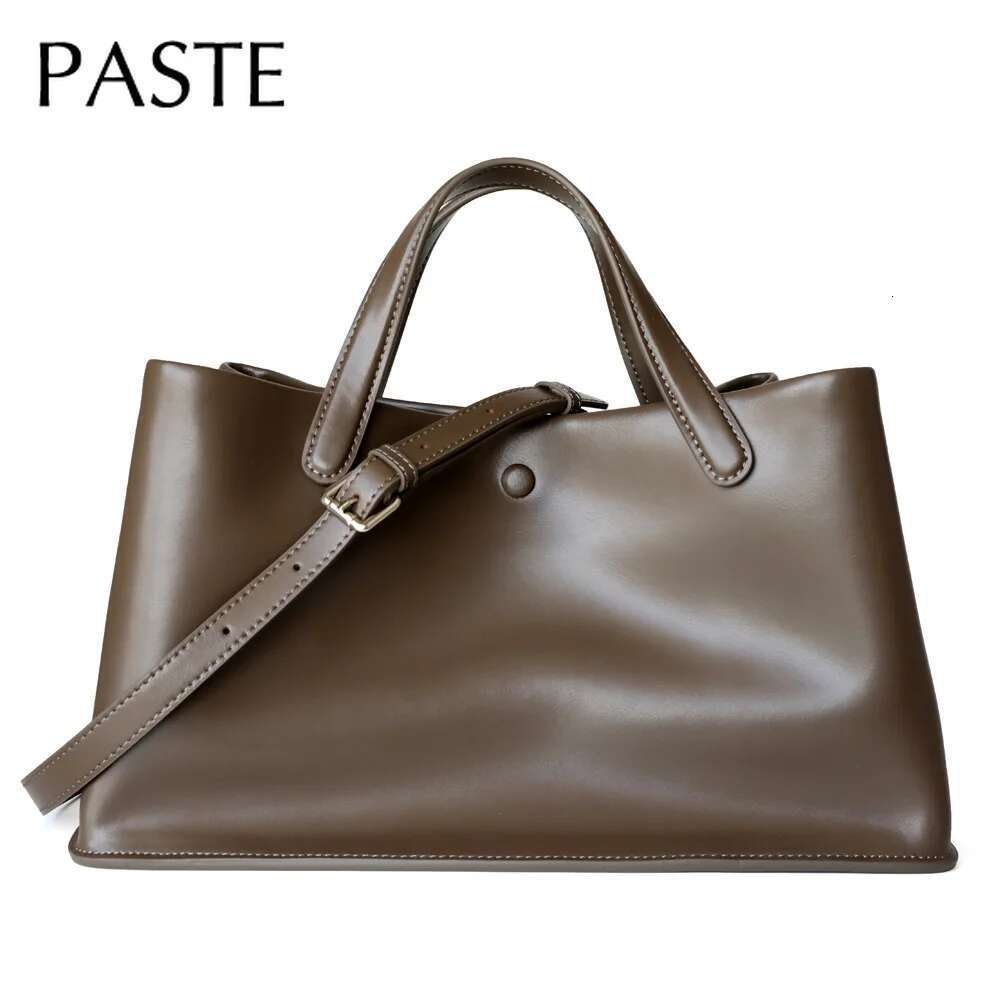New Euro French Style Large Capacity Leisure Cowhide Basket Tote Commuter Design Handbag Minimalist Premium Women Shopping Bag