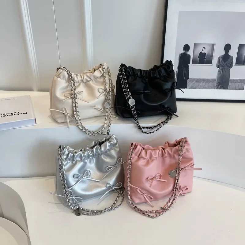 New Arrival New Cute Small Bow Design Womens Ten Font Bag Y2K Style Silver Handbag Leather Cross Body Bag Party Wallet T250318