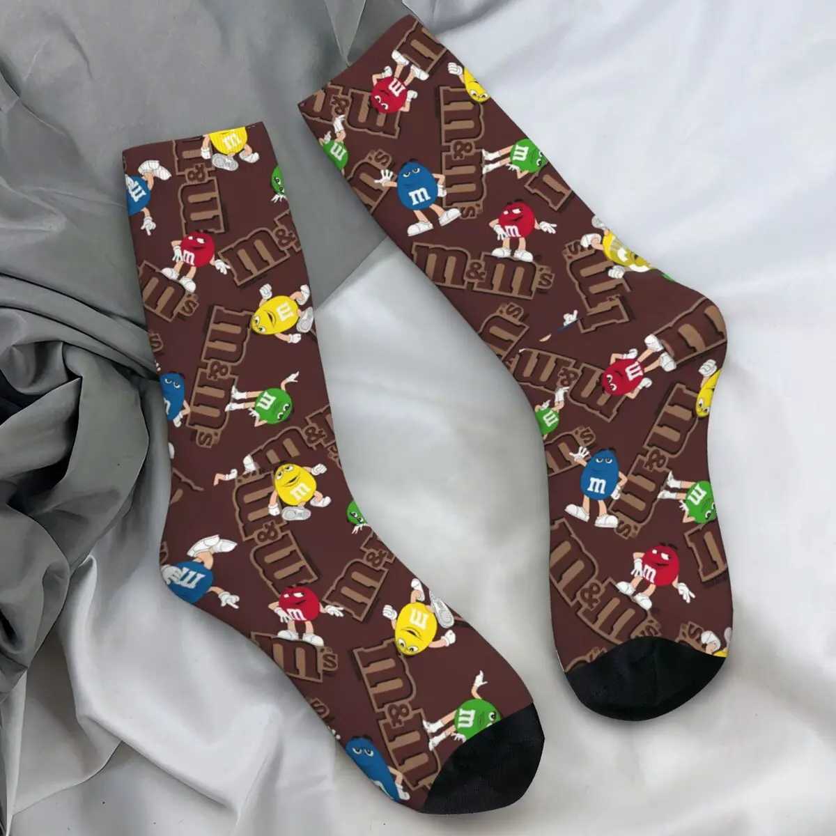 M Chocolate Bean Stocking Mens Breathable Retro Socks Spring Running Sports Antibacterial Pattern Socks Gift X250319