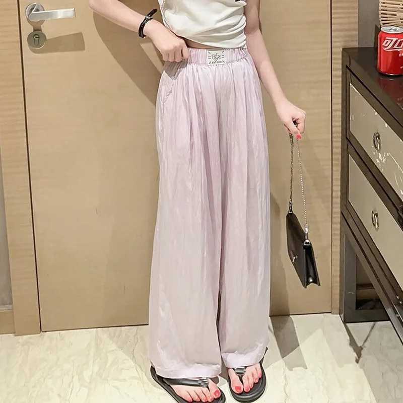 Summer Ice Silk Girls Mosquito Control Panst Kids 2025 Casual Solid Trouser Childrens Stretch Waist Wide Leg PantsT250318