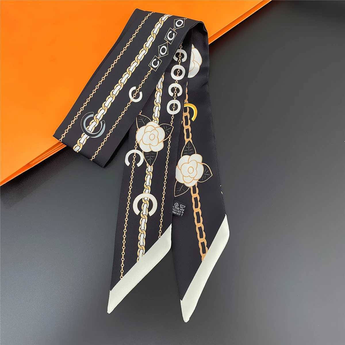 New luxury 5*85-95cm Slender Model Temperament Small Scarf Long Silk Scarf Hair Band Wens All-Match Double-Sided Streamer X250319