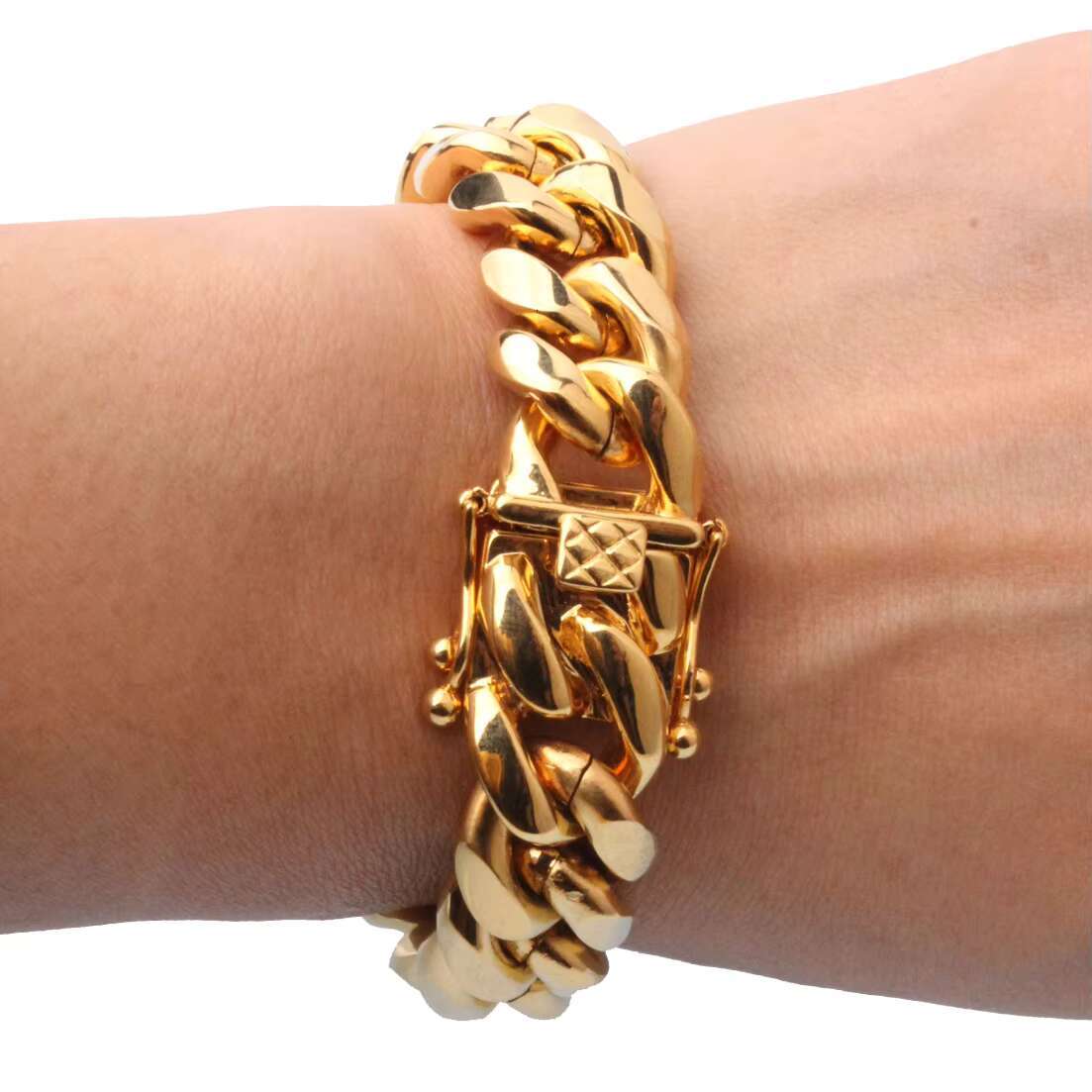 New design hot selg city hip hop jewelry men's 15mm thick stainless steel Cuban k chain bracelet