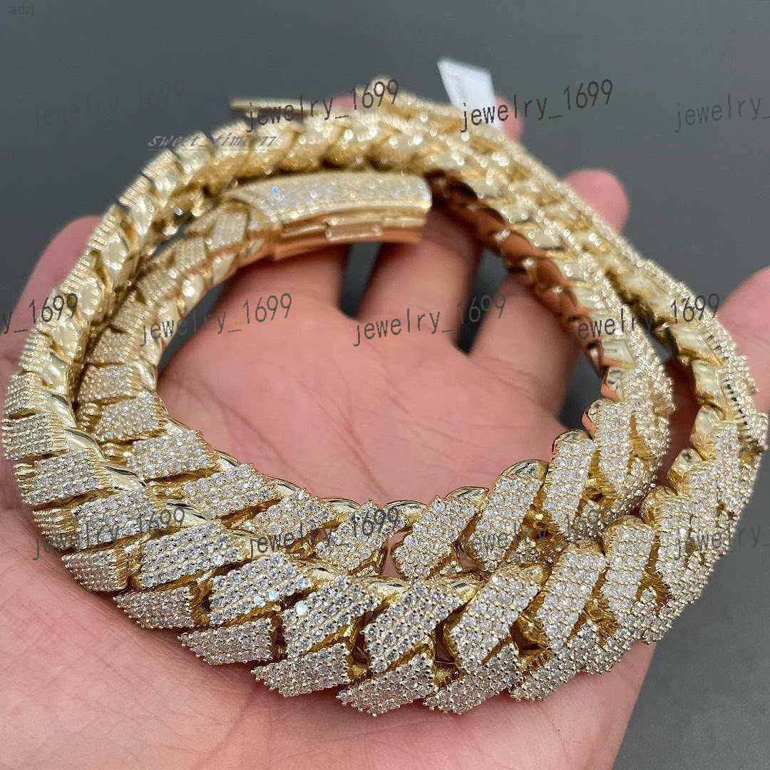 Hip Hop Luxury Miami Cuban Chain 22mm Width Three Rows Moissanites Miami Cuban Prong Set Full Iced Out Cuban Link Chain Necklace