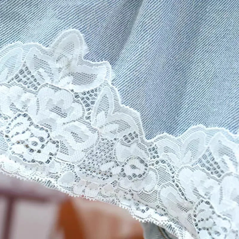 Girls Straight Lace Jeans Summer Childrens Versatile Wide Leg Shorts Sweet Casual Pants Fashion Girl Jeans Clothes 250319