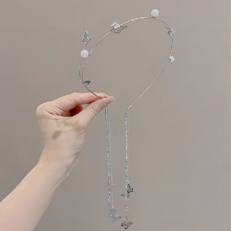 Elegant Shiny Butterfly Fringe Hair Accessory Embellished with Water Drops Ideal for All Events