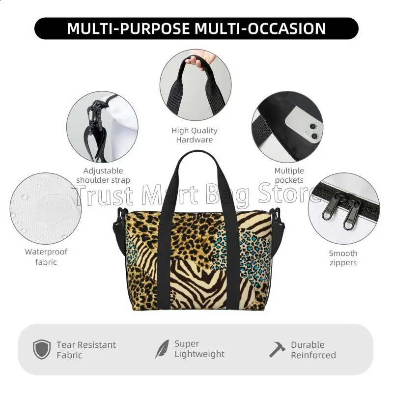 Cheetah Leopard Print Travel Backpack Waterproof Weekend Overnight Handbag Foldable Portable Sports Fitness Yoga Bag 250317