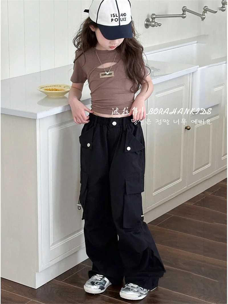Girls Pants Spring Kids Hip Hop Pants Summer Childrens Streetwear Casual Trouser Autumn Fashion Youth Large Sports PantsT250318