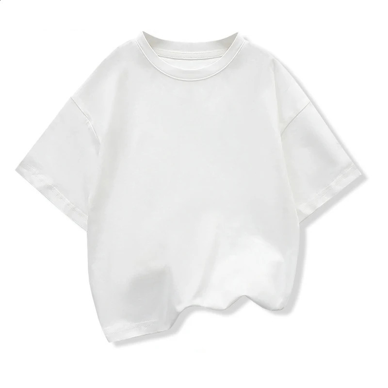 Childrens short sleeved Tshirt summer pure cotton Oneck loose sports shirt top 310 years old student shoulder down 250319