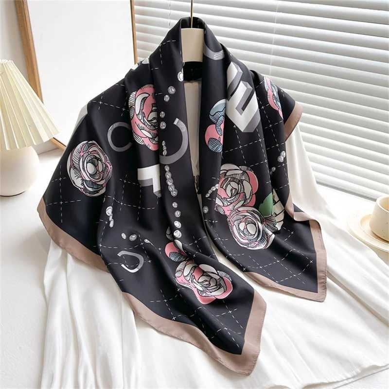 New Flower Designer Scarves Twill Silk Large Square Scarf Wen Travel Shawl scarf 90cm Luxury Brand Foard Bufandas X250319