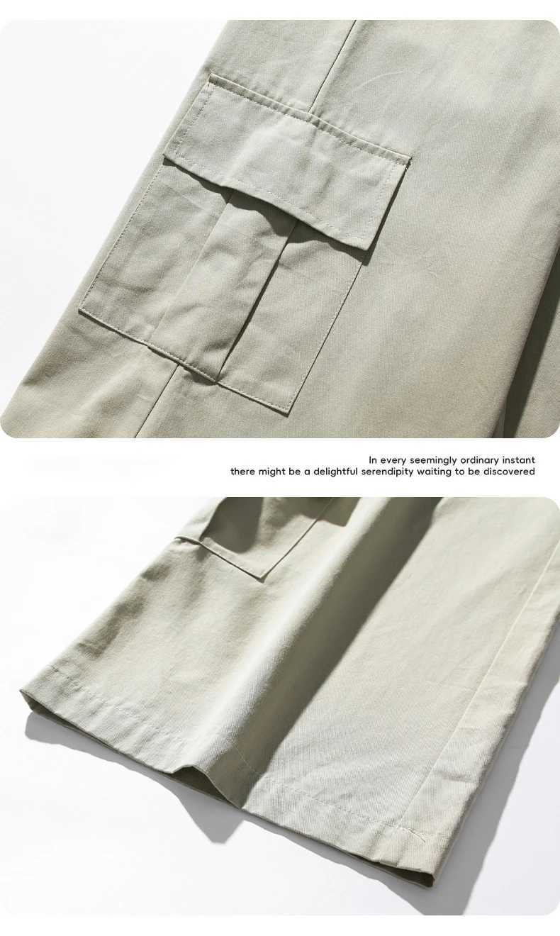 Twill cotton work mens couple multi pocket design pants for spring trendy and loose 100 solid color casual pantsT250318