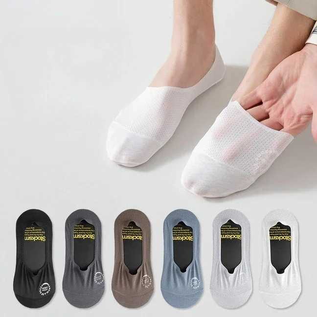 Summer breathable socks tightly ventilated fashionable mens invisible ultra-thin boat socks solid color anti slip low cut casual socks X250319