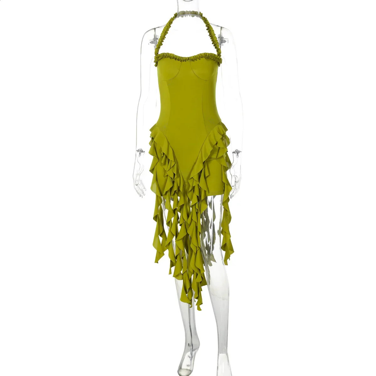 Irregular Tassels sexy Halter Party Club mini dress summer sleeveless backless Y2K tight beach Vestido 250319