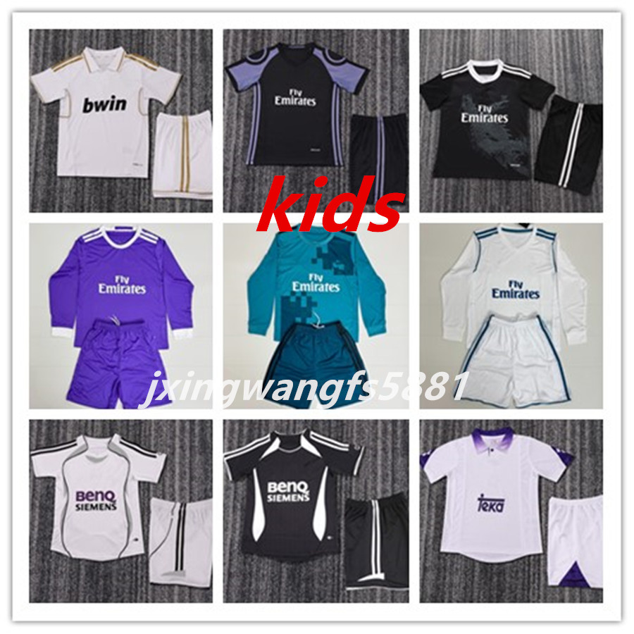 Kids 94 95 96 97 98 99 00 04 05 06 07 Retro Soccer Jerseys kits KAKA ZIDANE SERGIO RAMOS BALE MODRIC RONALDO BENZEMA alonso FIGO RAUL 11 12 13 14 15 16 17 ninos Football kits